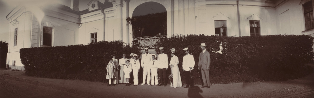Grand Duchess Xenia Alexandrovna, Grand Duke Alexander Mikhailovich and Others Dressed in White in Front of Home, Gatchino - Elizavetino