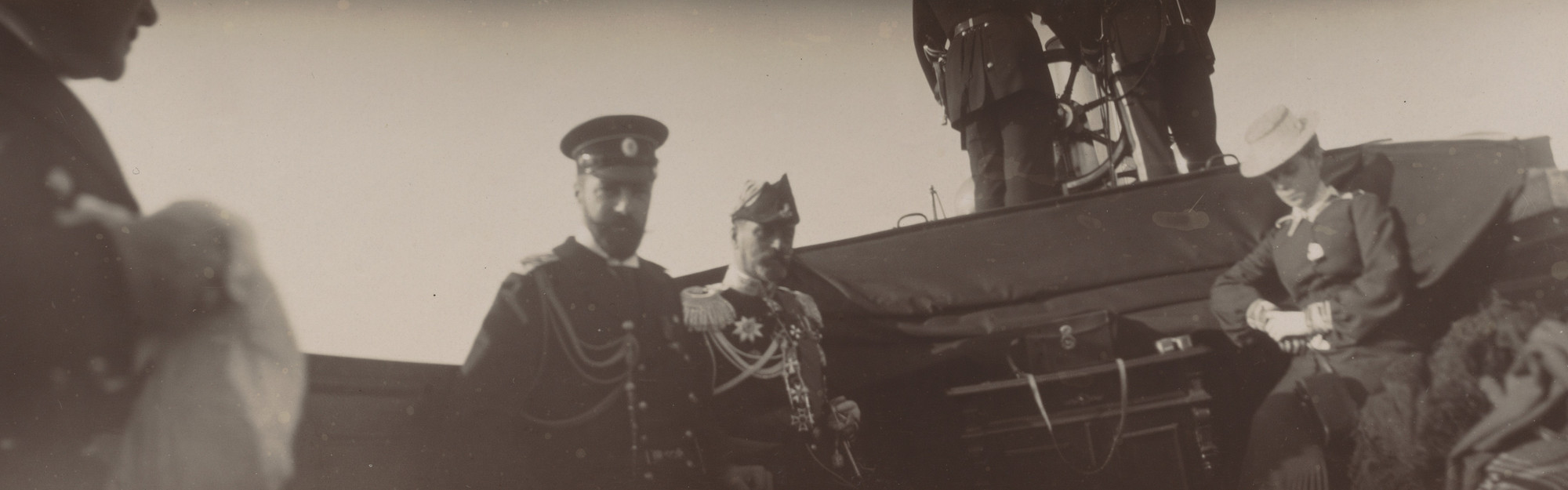 Unidentified photographer. Grand Duke Alexander Mikhailovic, Admiral Rozhdestvenskii and the Grand Duchess Xenia Alexandrovna on a Boat, Reval