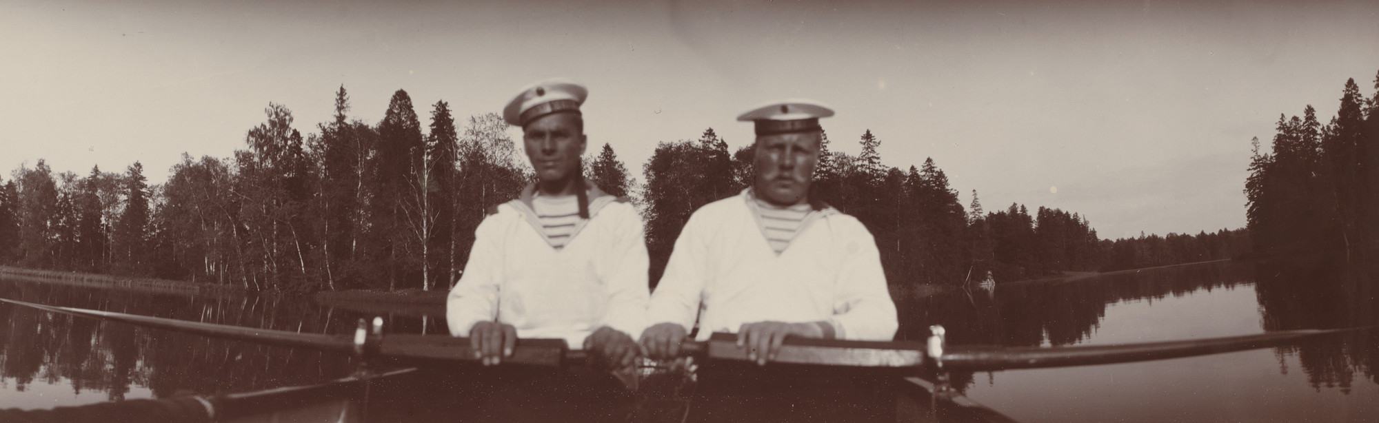 Unidentified photographer. Two Men in White Uniforms Rowing, Gatchino. July 1907