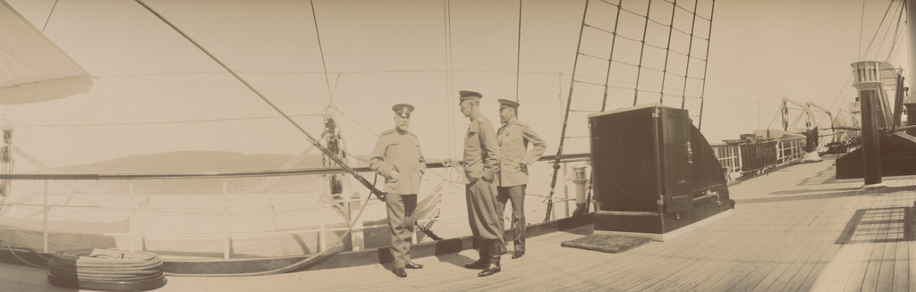 General Heiden and Two Other Men on Ship Deck, Ravel