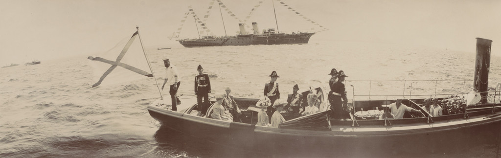 Count V. Fredericks, Emperor Nicholas II Holding a Sword, and Others in Launch Boat, Kronstadt