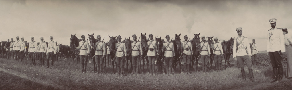 Grand Dukes Michael Alexandrovich amd Alexander Mikhailovich with Grand Duchess Olga Alexandrovna, Maneuvers, Peterhof