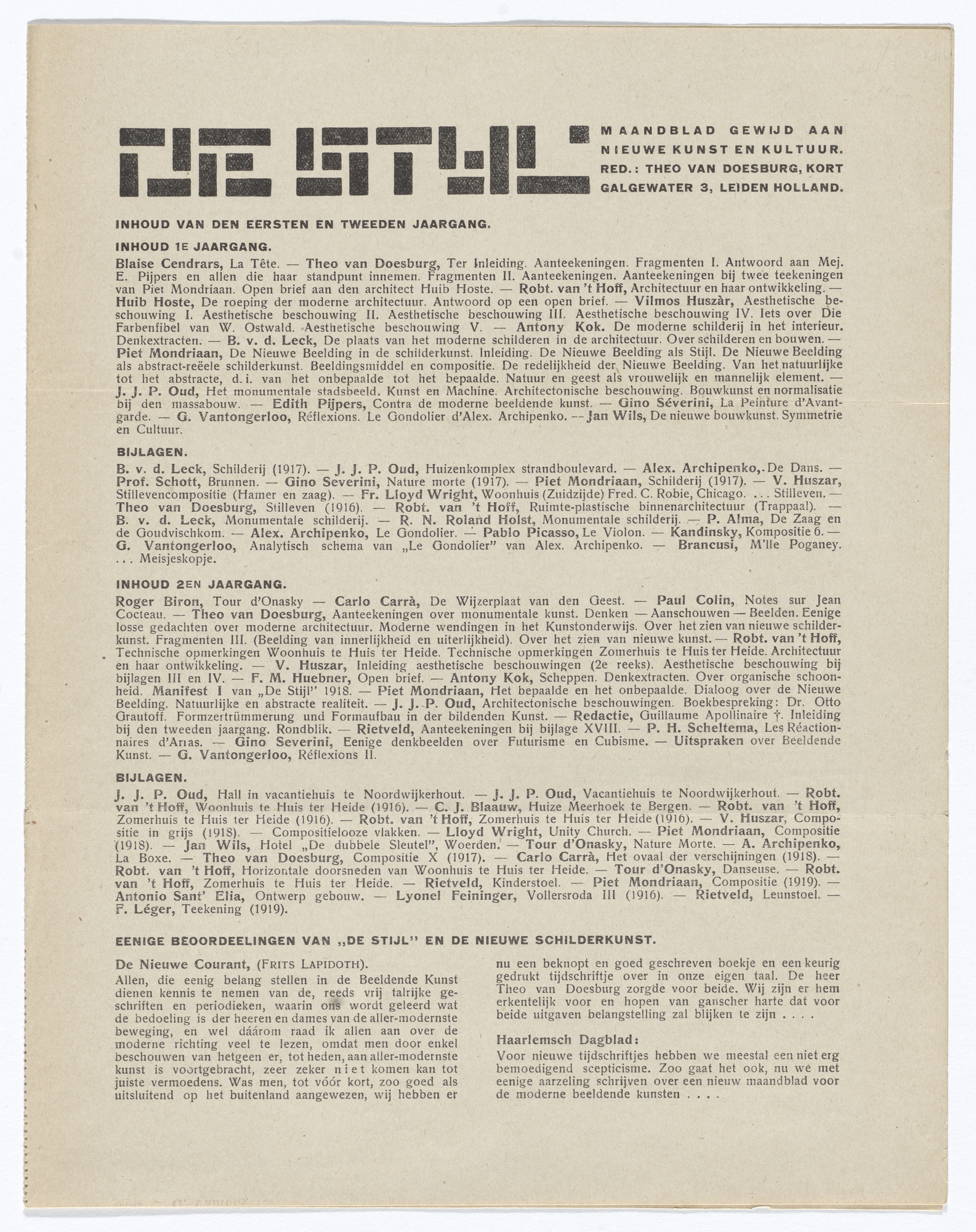 Theo van Doesburg. De Stijl NB