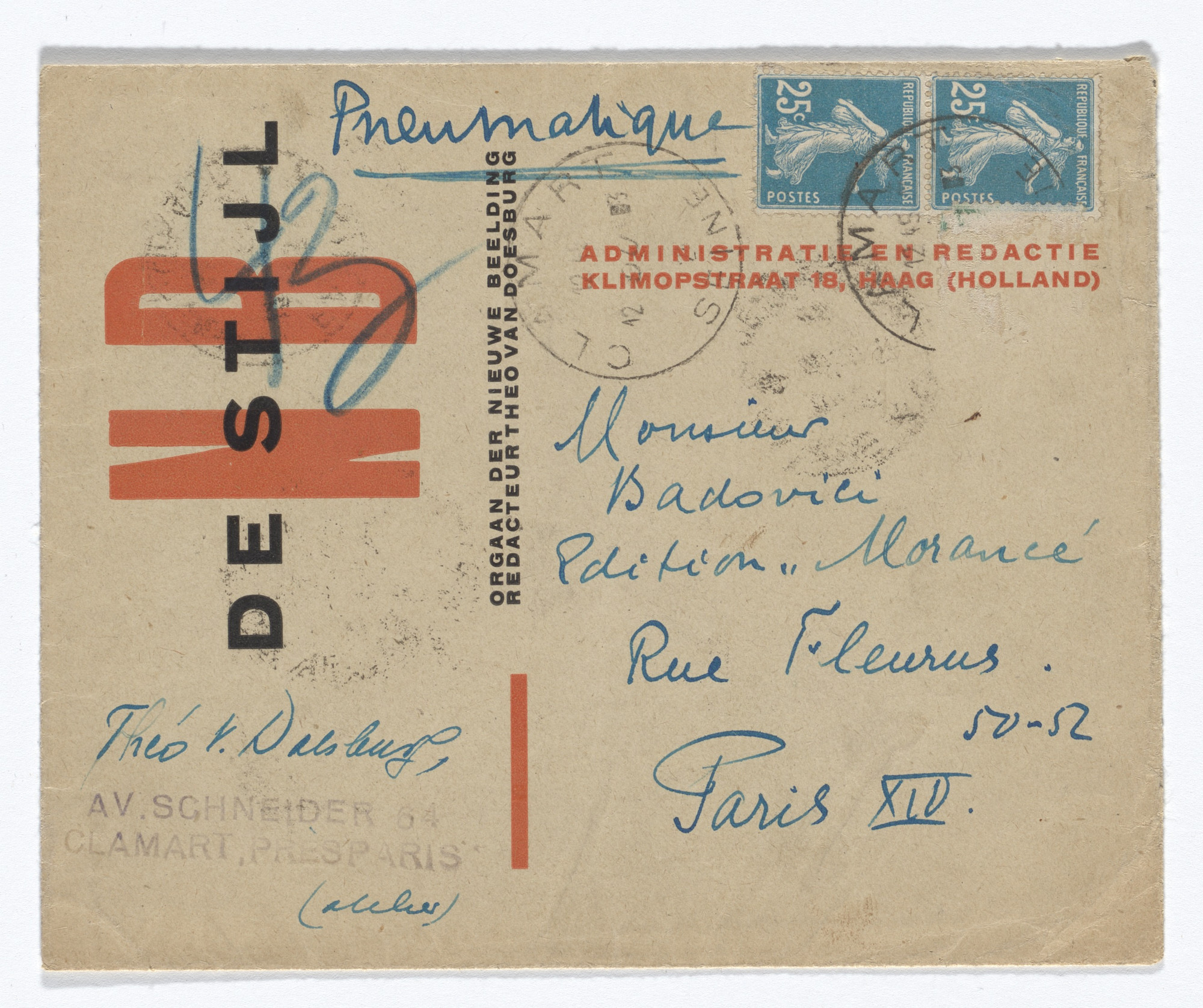 Theo van Doesburg. De Stijl NB stationery envelope