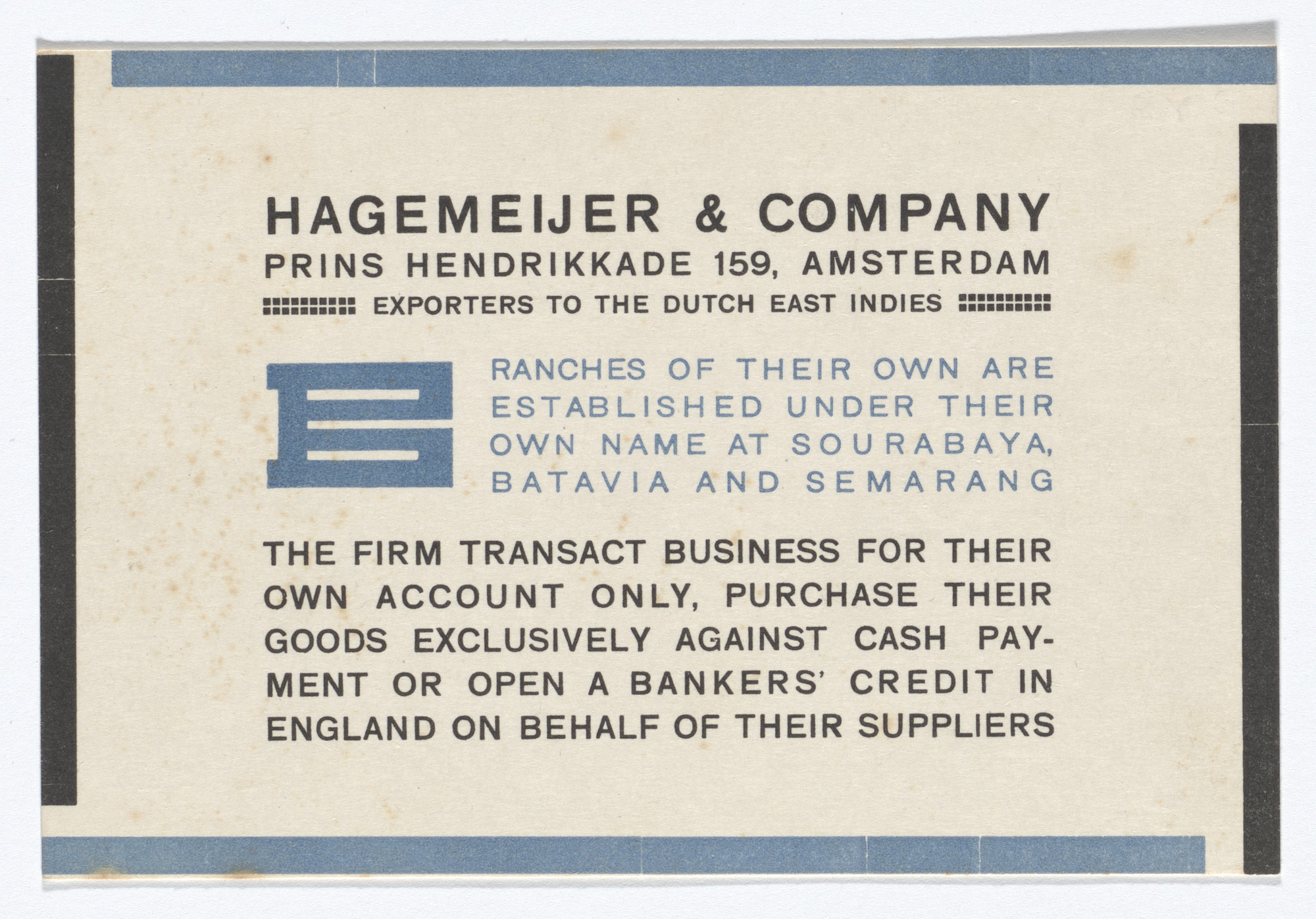Theo van Doesburg. Hagemeijer & Co. advertising card
