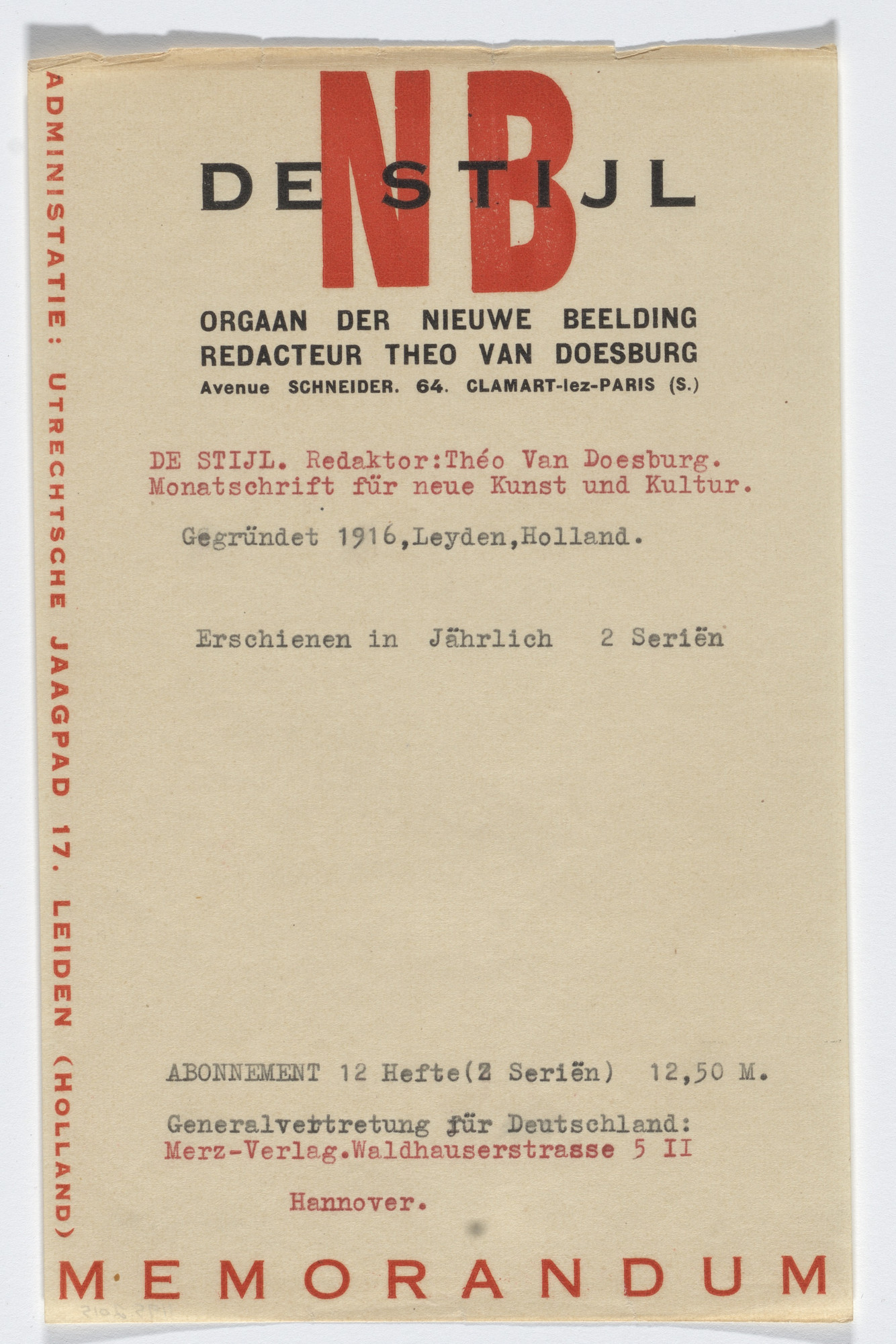 Theo van Doesburg. De Stijl NB stationery note paper