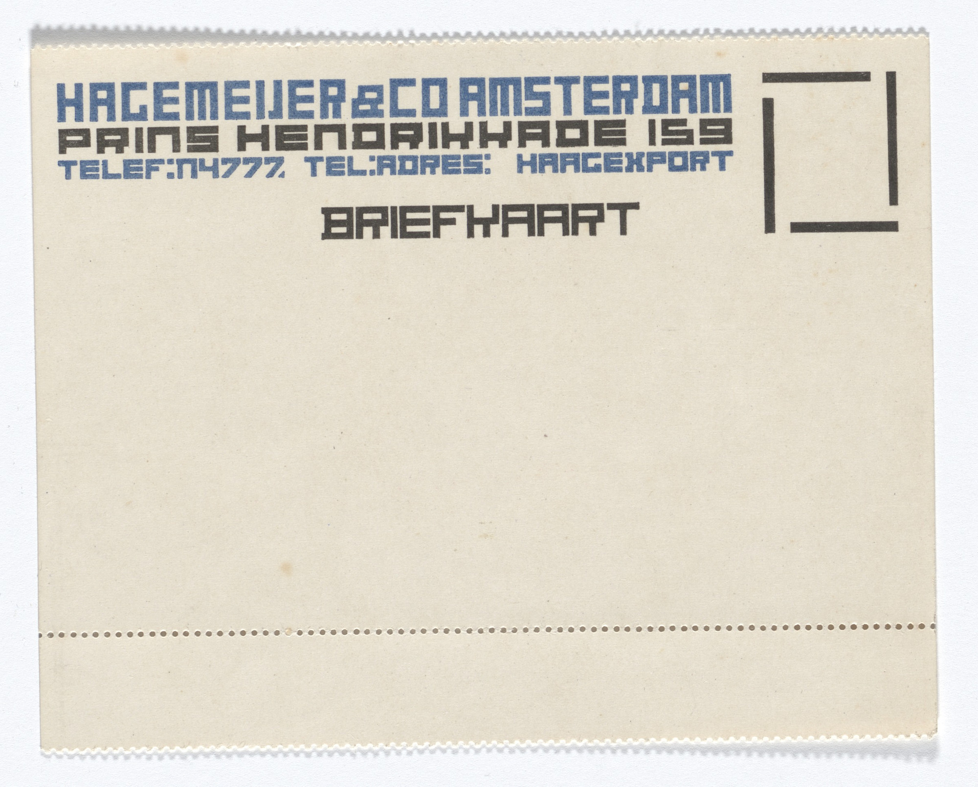 Theo van Doesburg. Hagemeijer & Co. stationery postcard