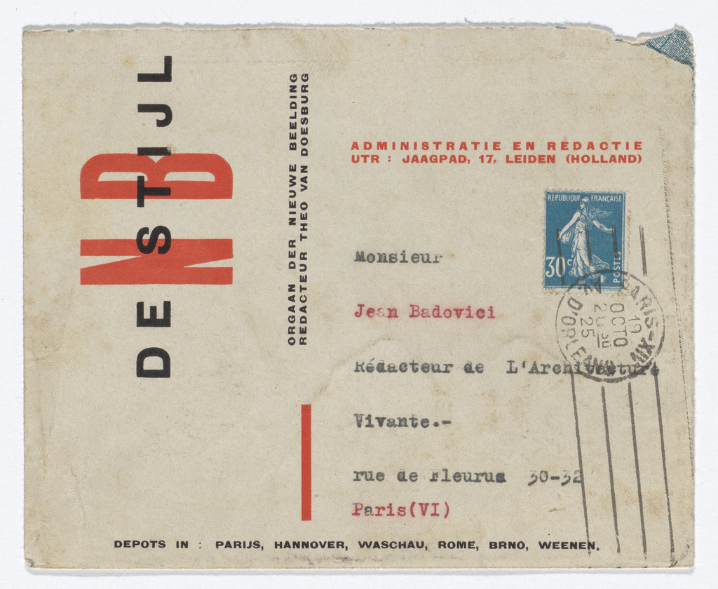 De Stijl NB stationery envelope (Addressed to Jean Badovici)