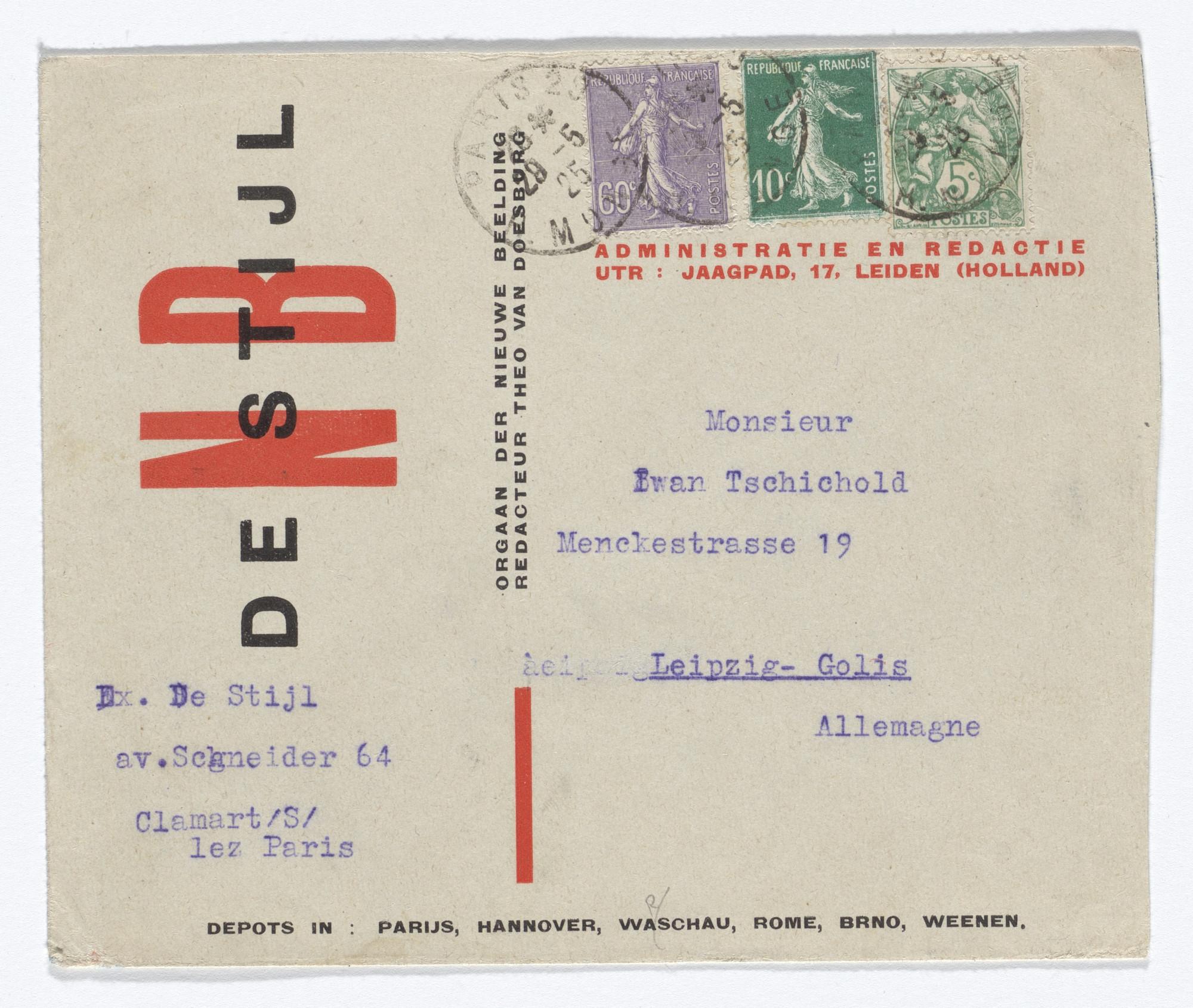 Theo van Doesburg. De Stijl NB stationery envelope