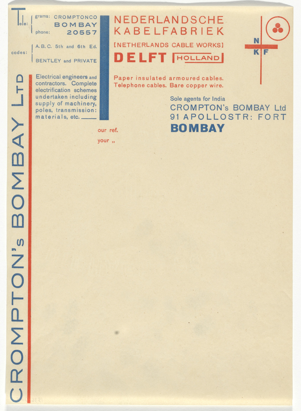 Piet Zwart. NKF Nederlandsch Kabelfabriek letterhead. 1927–1928