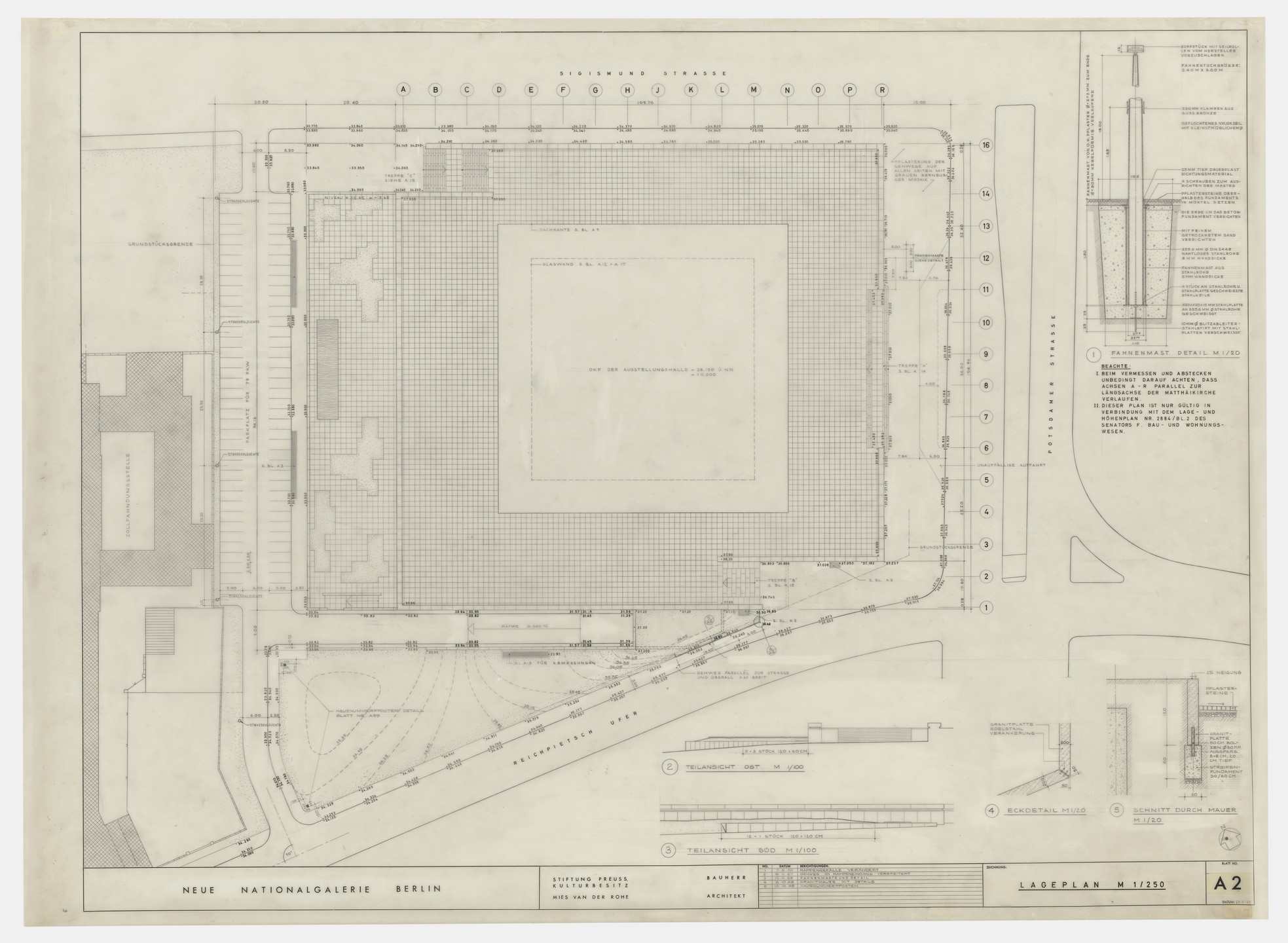 Ludwig Mies van der Rohe. New National Gallery, Berlin, Germany (Site plan). c. 1962-68