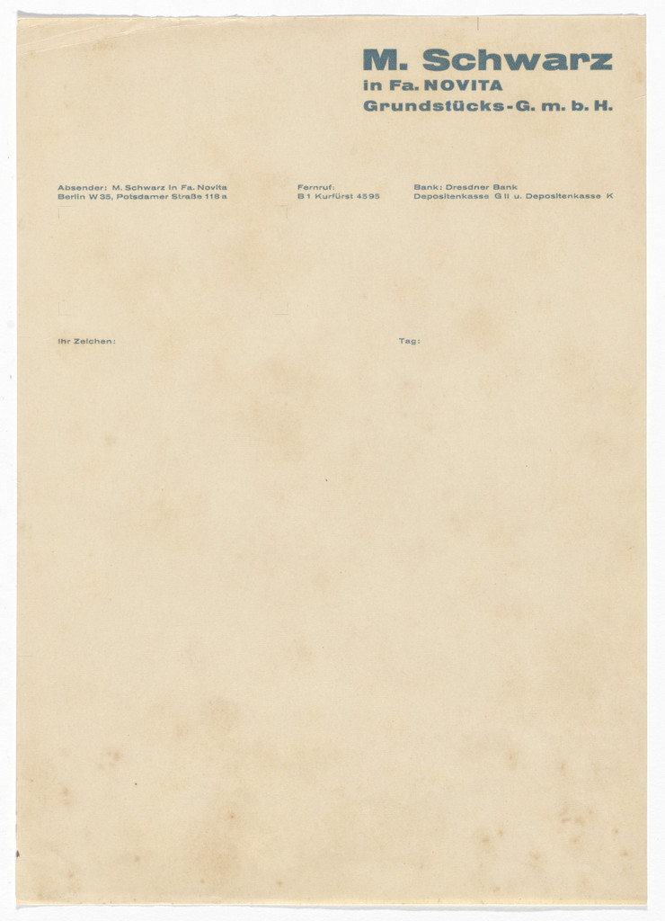 M. Schwarz in Fa. Novita Grundstücks-GmbH stationery letterhead