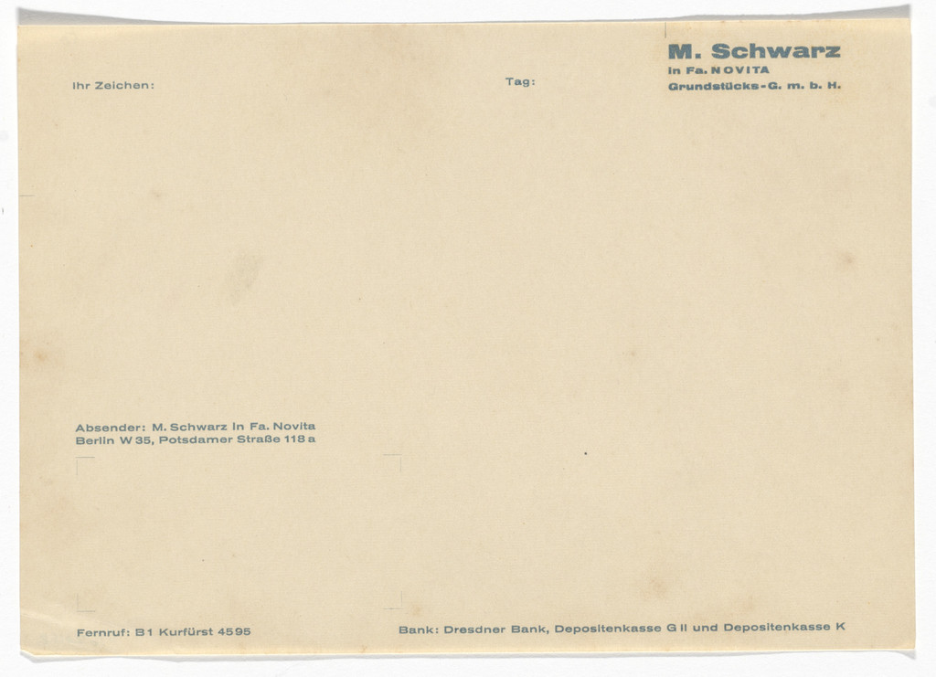 M. Schwarz in Fa. Novita Grundstücks-GmbH stationery letterhead