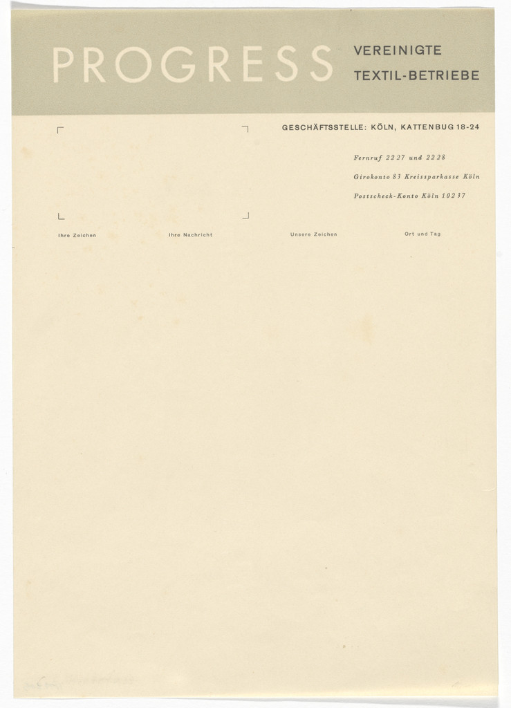 Progress Vereinigte Textil-Betriebe letterhead