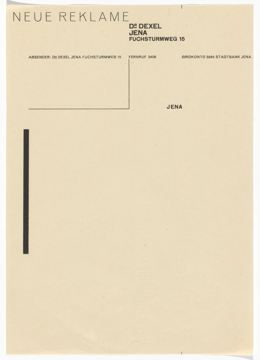 Walter Dexel. Neue Reklame Jena letterhead. 1926