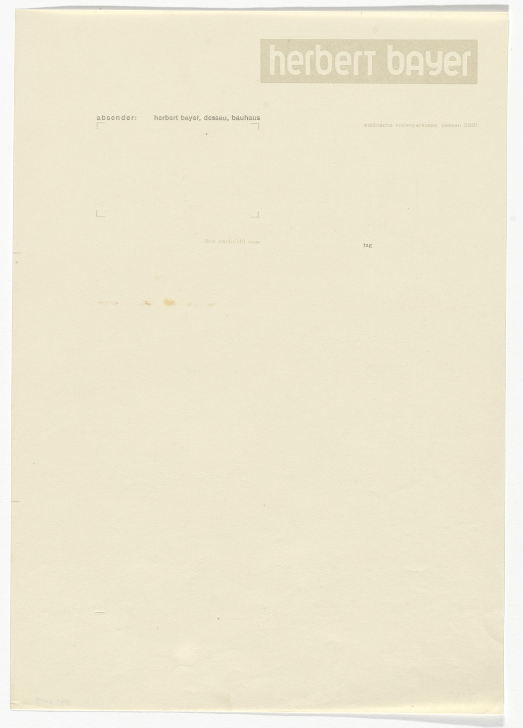 Herbert Bayer. Herbert Bayer letterhead. 1925