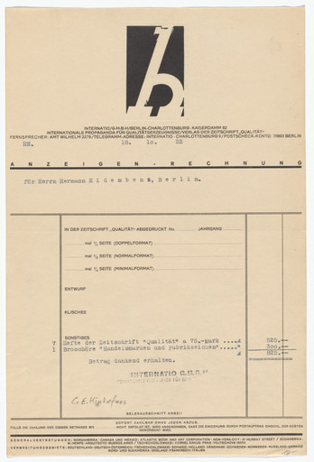 Qualität Magazine advertising invoice