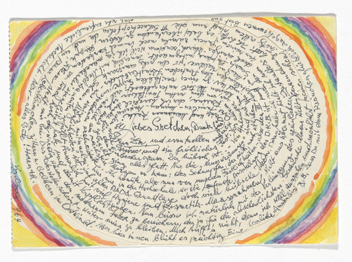 Hannah Höch. Postcard to the artist&#39;s sister at the Goethe Institute Murnau. 1964