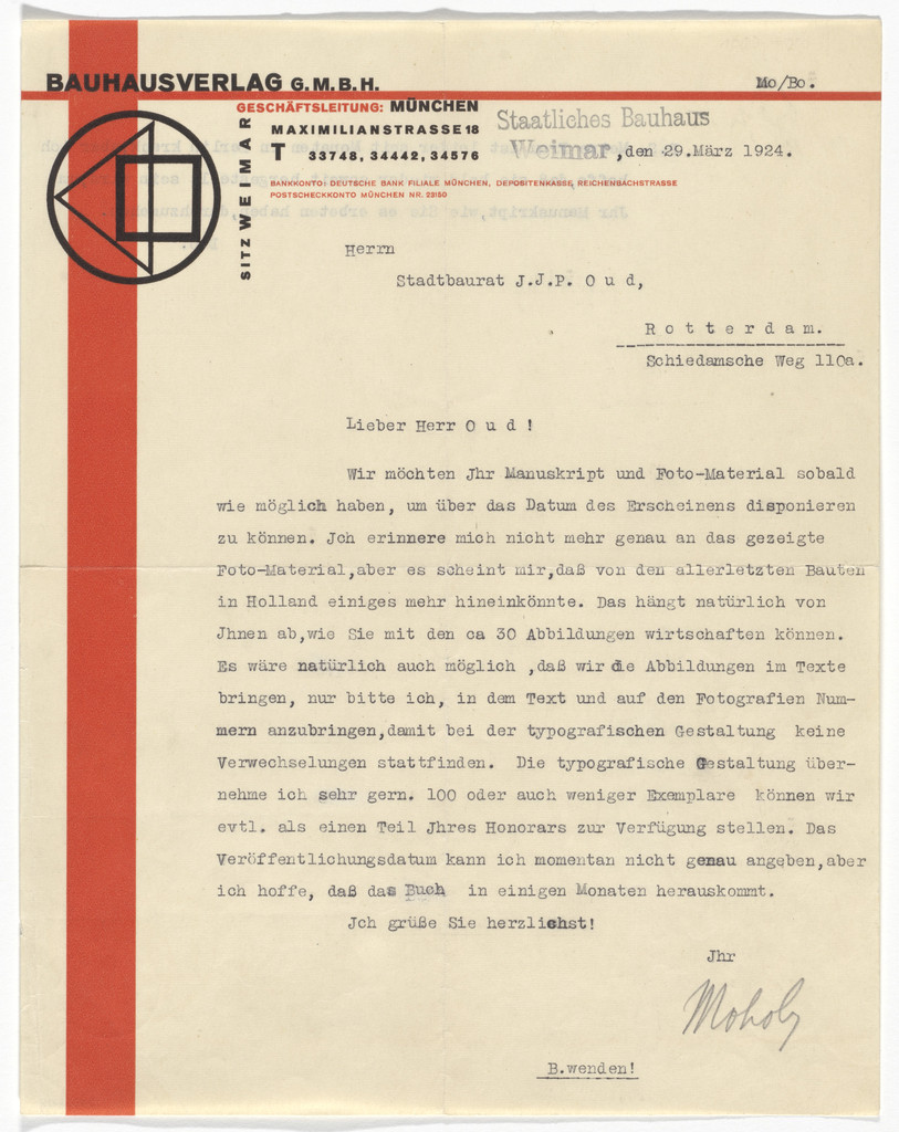 Bauhausverlag GmbH letterhead (Letter to J.J.P. Oud from Moholy-Nagy)