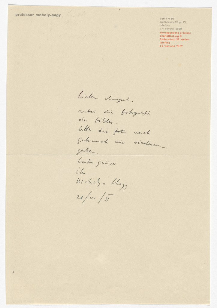 Professor Moholy-Nagy letterhead (Letter to Max Dungert)
