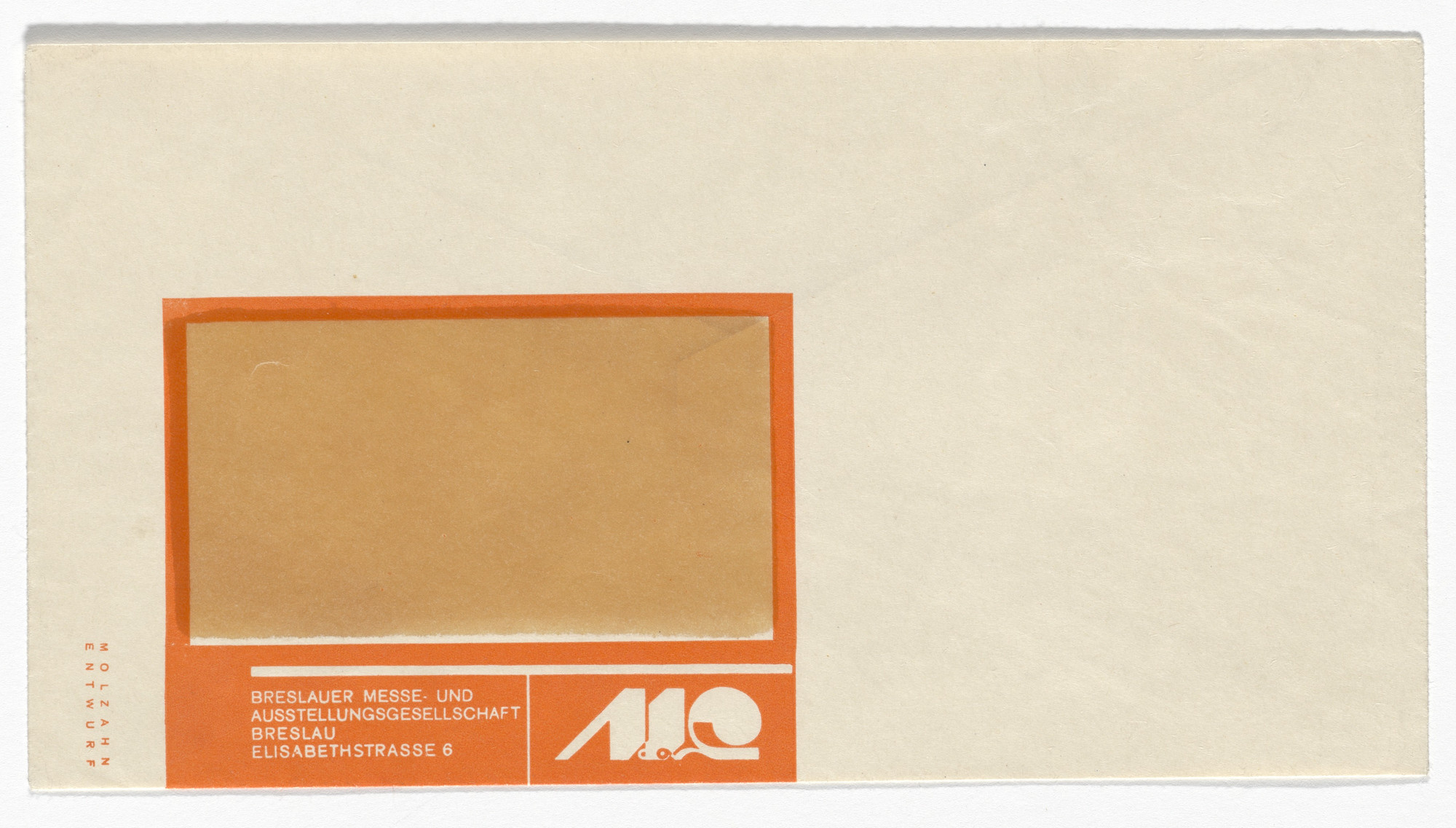 Johannes Molzahn. Wohnung und Werkraum stationery envelope