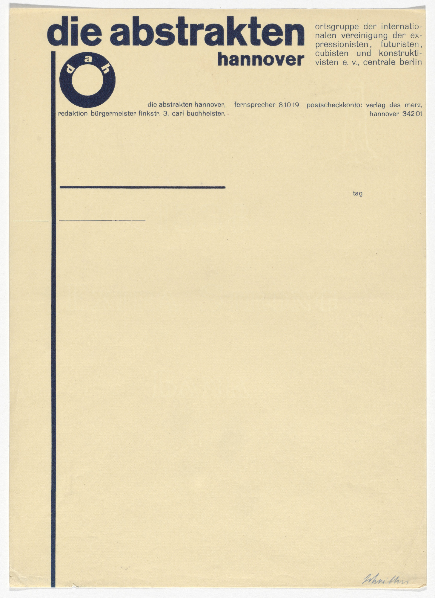 Kurt Schwitters. Die Abstrakten Hannover letterhead
