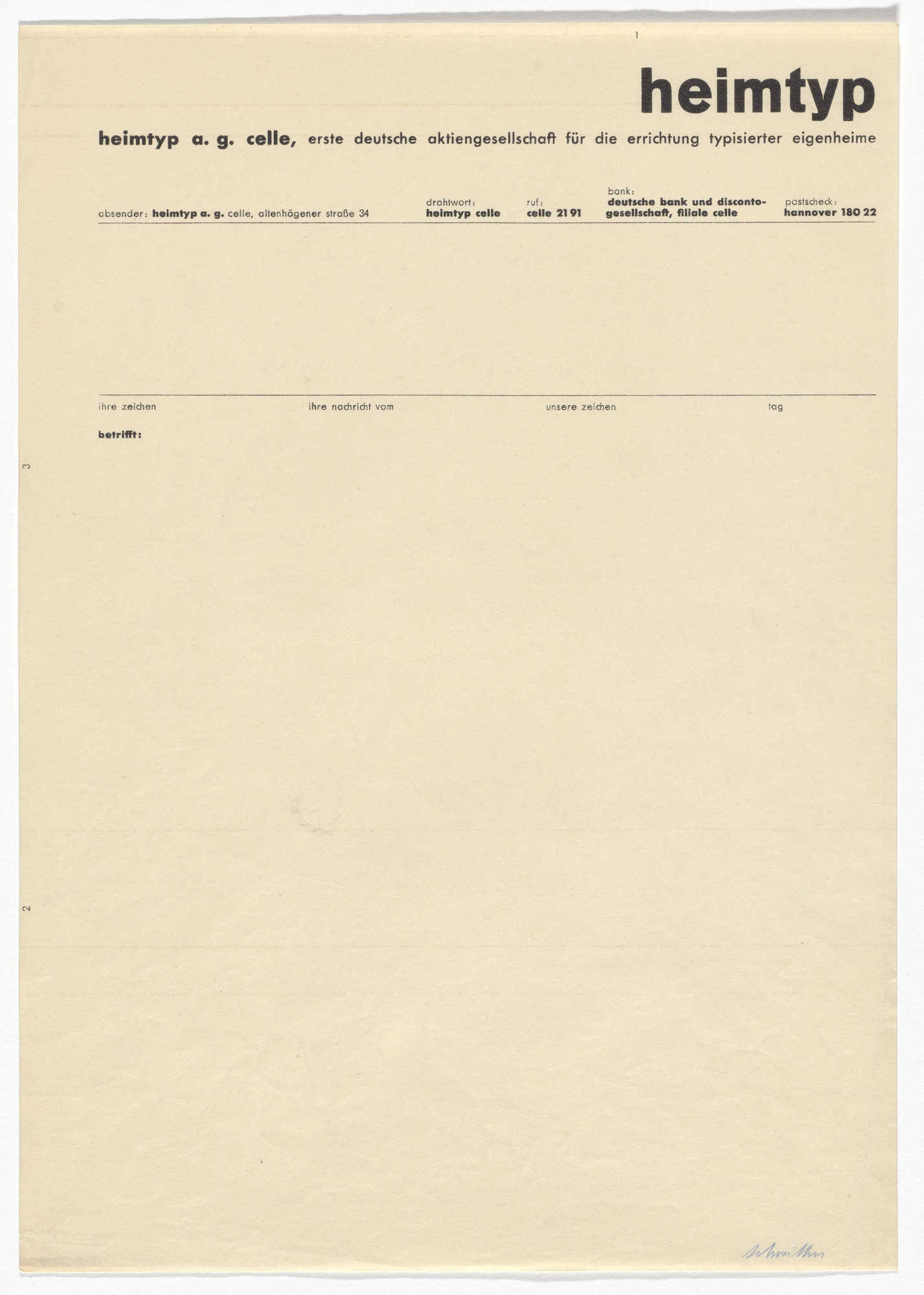 Kurt Schwitters. Heimtype A.G. Celle letterhead