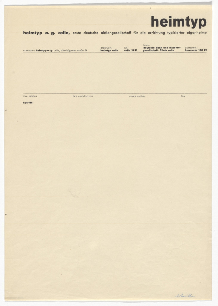 Heimtype A.G. Celle letterhead