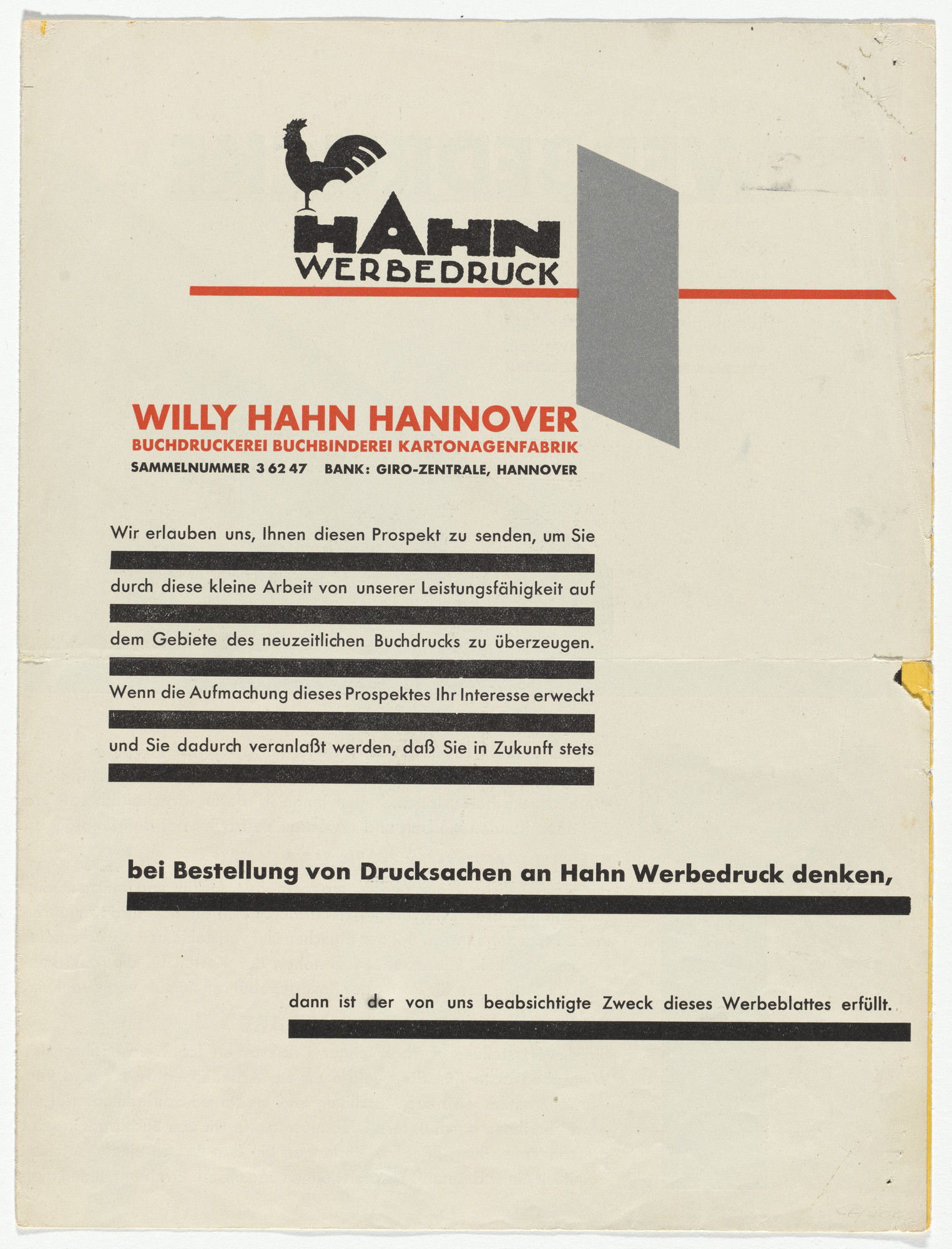 Kurt Schwitters. Hahn Werbedruck advertisement
