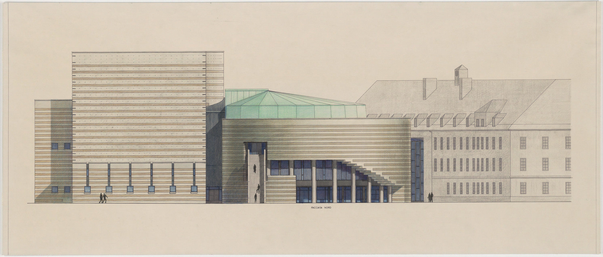 Mario Botta. Cultural Center, Chambéry, France, North elevation. Unknown