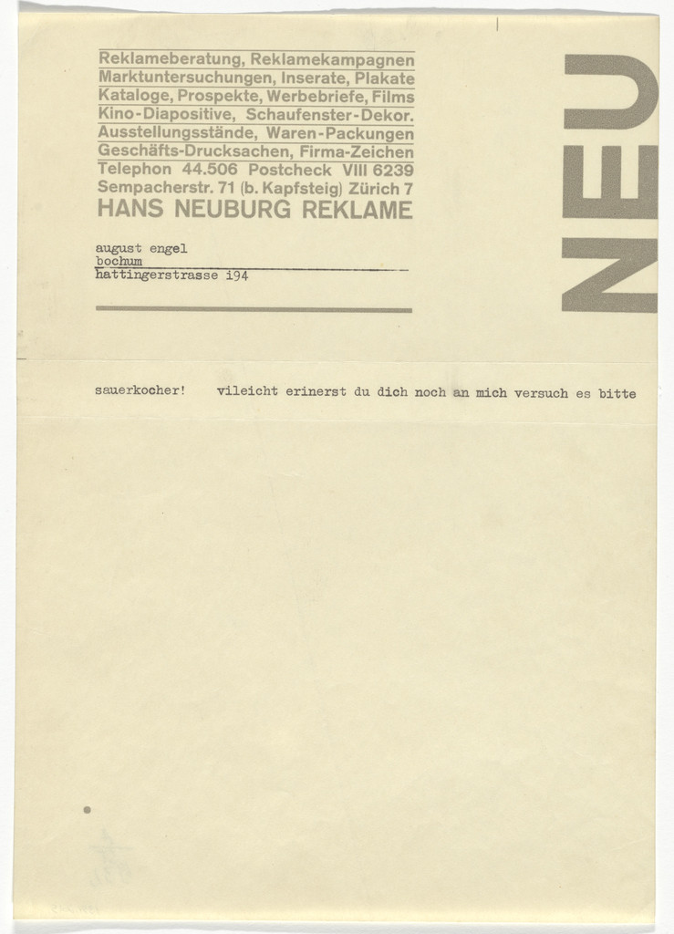 Hans Neuburg letterhead (Letter to August Engel)
