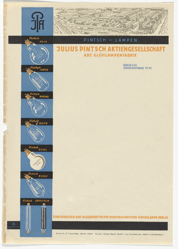 Julius Pintsch Aktiengesellschaft letterhead