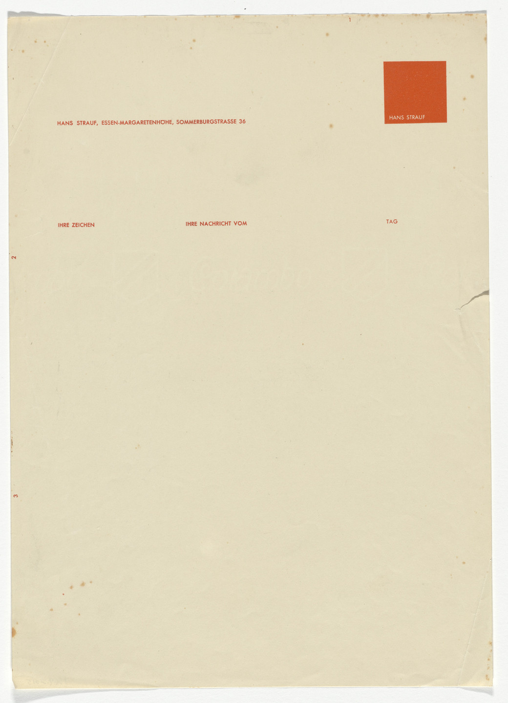 Georg Trump. Hans Strauf letterhead. 1925–1929