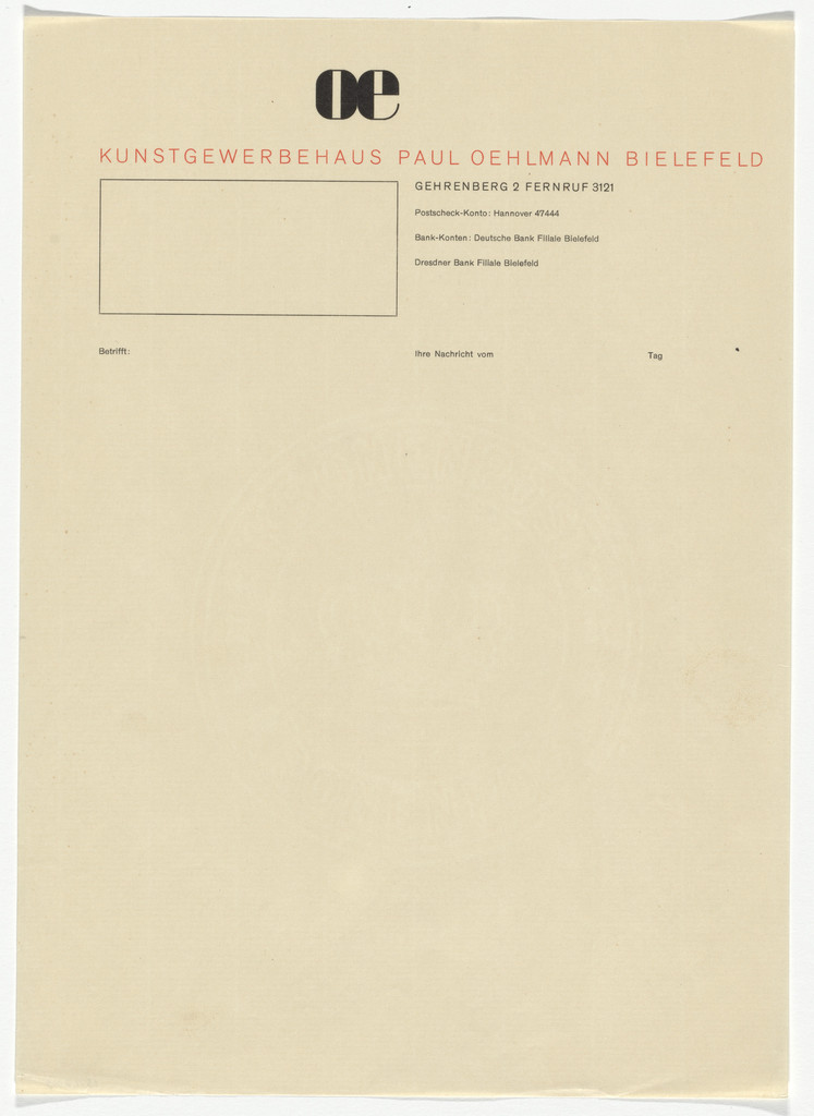 OE Kunstgewerbehaus Paul Oehlmann letterhead