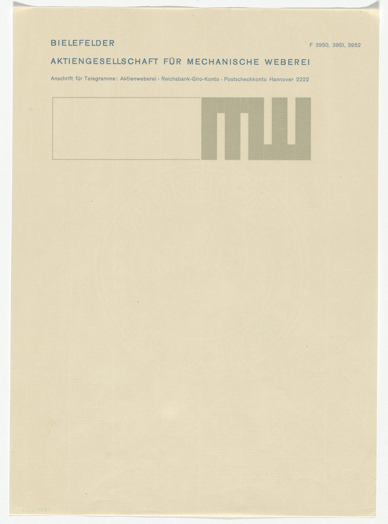 Bielefelder Aktiengesellschaft für Mechanische Weberei letterhead