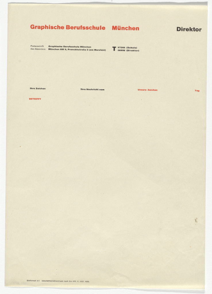 Graphische Berufsschule München (Graphic Professional School Munich) letterhead