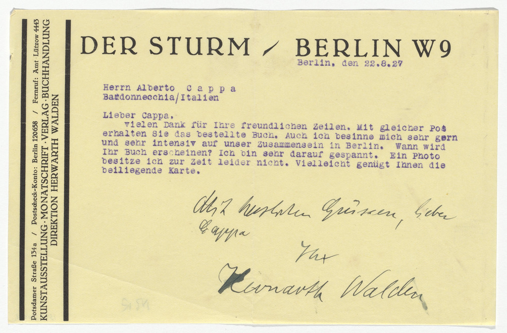 Der Sturm letterhead (Letter to Alberto Cappa from H. Walden)
