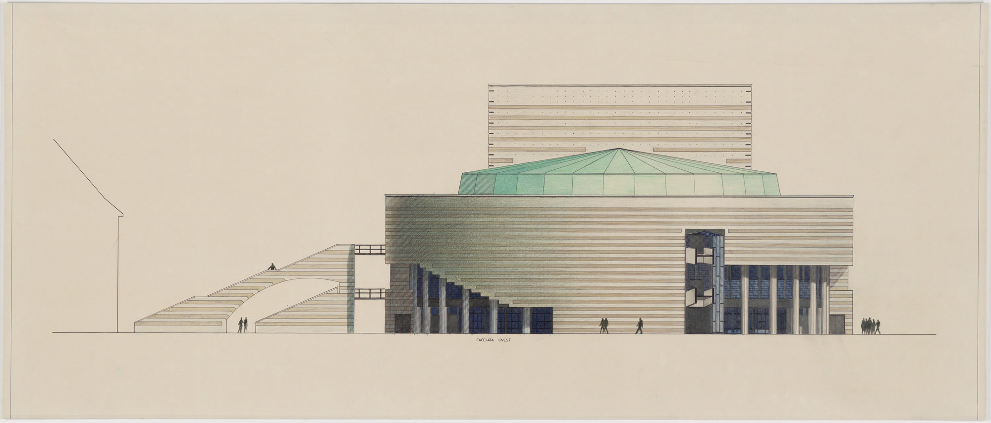 Mario Botta. Cultural Center, Chambéry, France, West elevation. Unknown