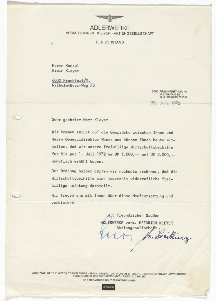 Adlerwerke letterhead (Letter to Erwin Kleyer)