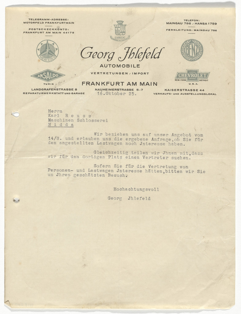 Georg Jhlefeld Automobile letterhead
