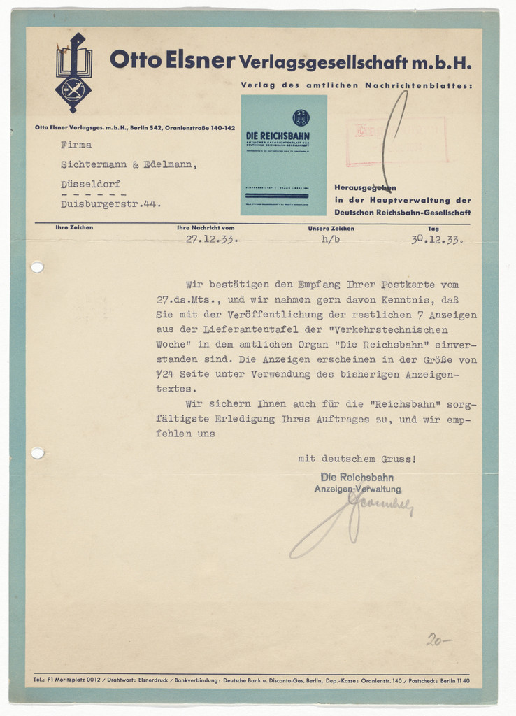Otto Elsner Verlagsgesselschaft letterhead