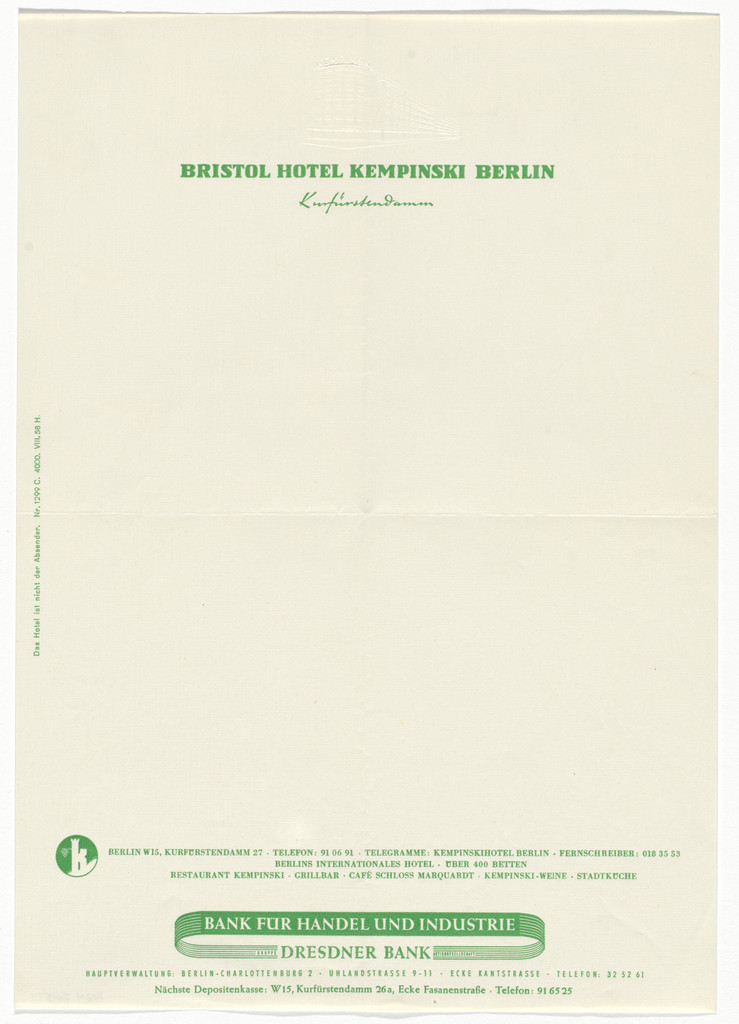 Bristol Hotel Kempinski Berlin letterhead