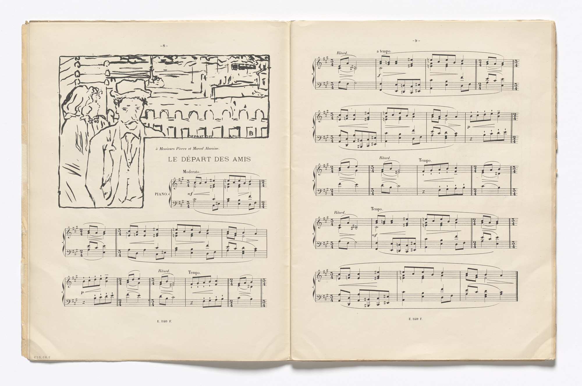 Pierre Bonnard. The Departure of Friends (Départ des amis) (headpiece, page 8) from Petites scènes familières