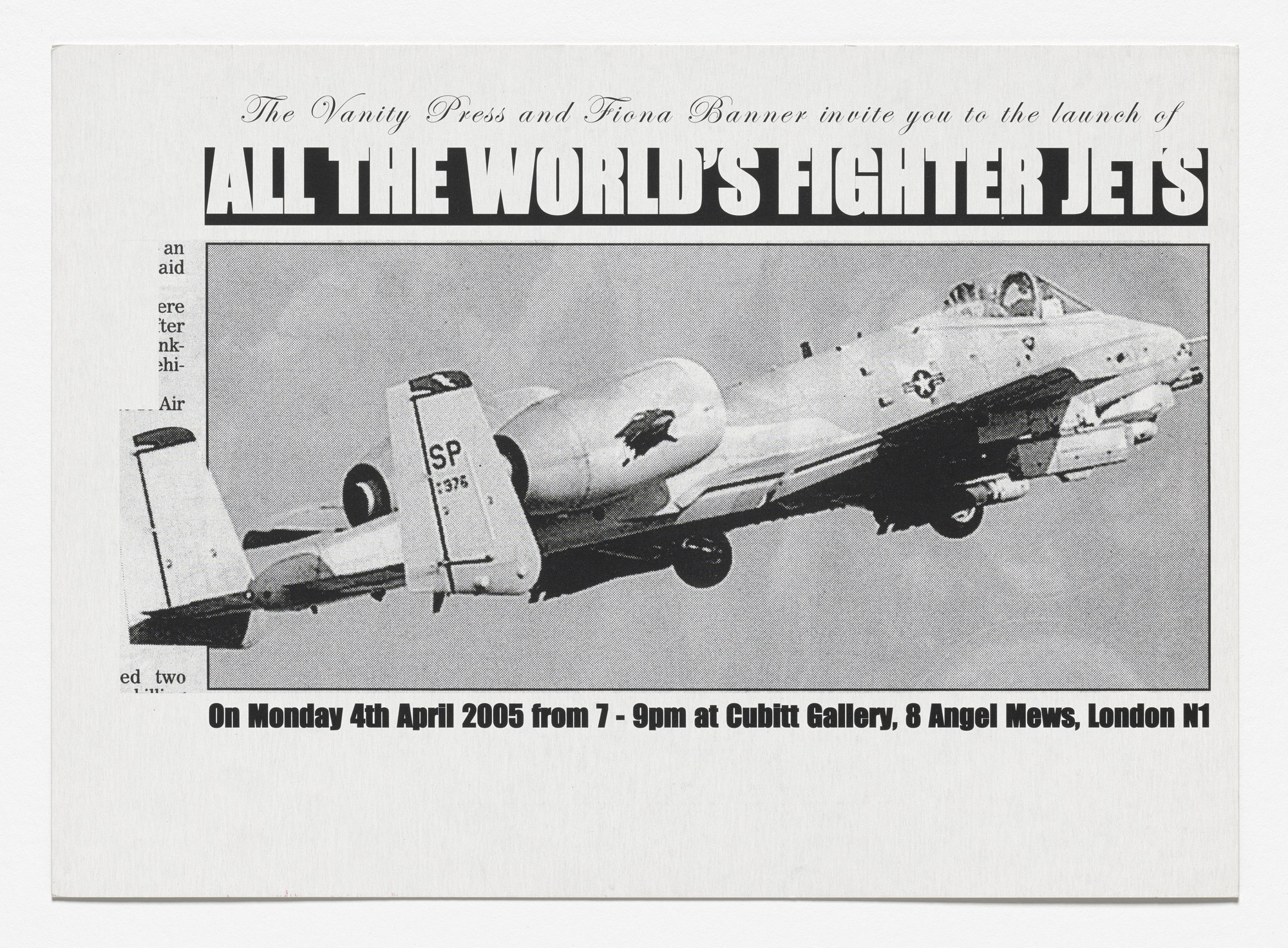 Fiona Banner. All the World's Fighter Plane 2004 Book Launch at Cubitt Gallery