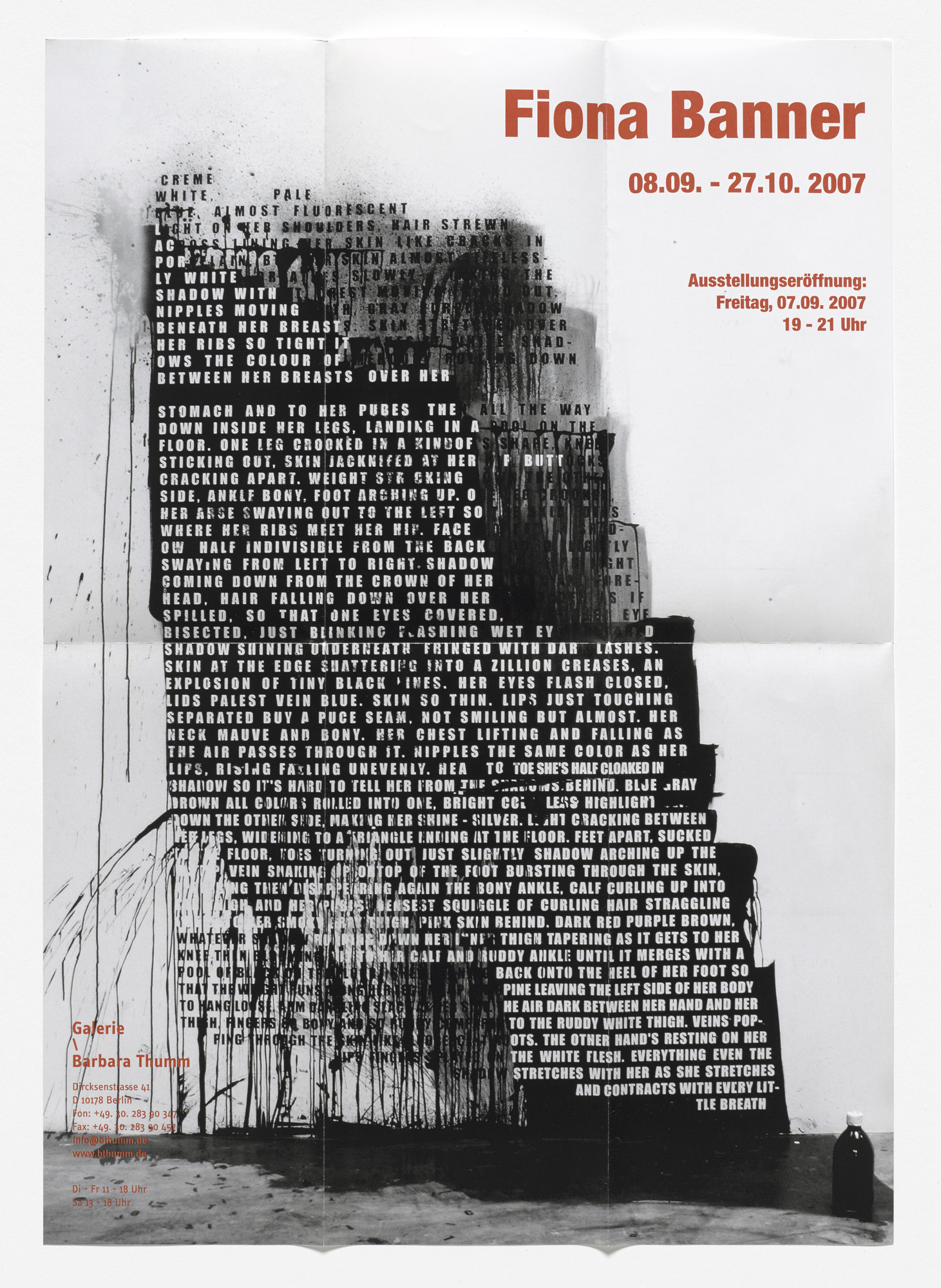 Fiona Banner. Poster for exhibition at Galerie Barbara Thumm, Berlin, September 8-October 27, 2007