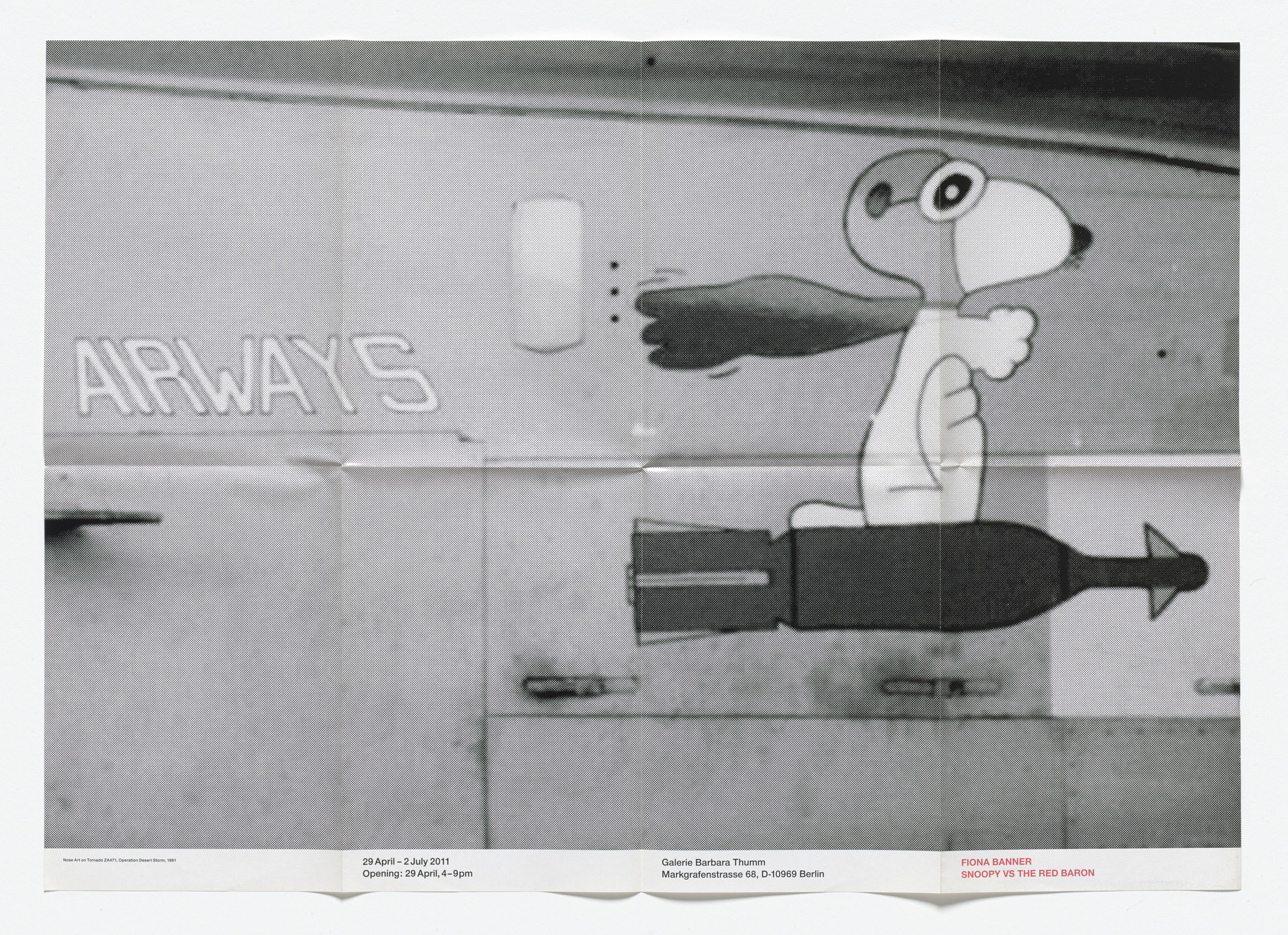 Fiona Banner. Poster for Snoopy Vs The Red Baron, Galerie Barbara Thumm, Berlin, April 29–July 2, 2011. 2011