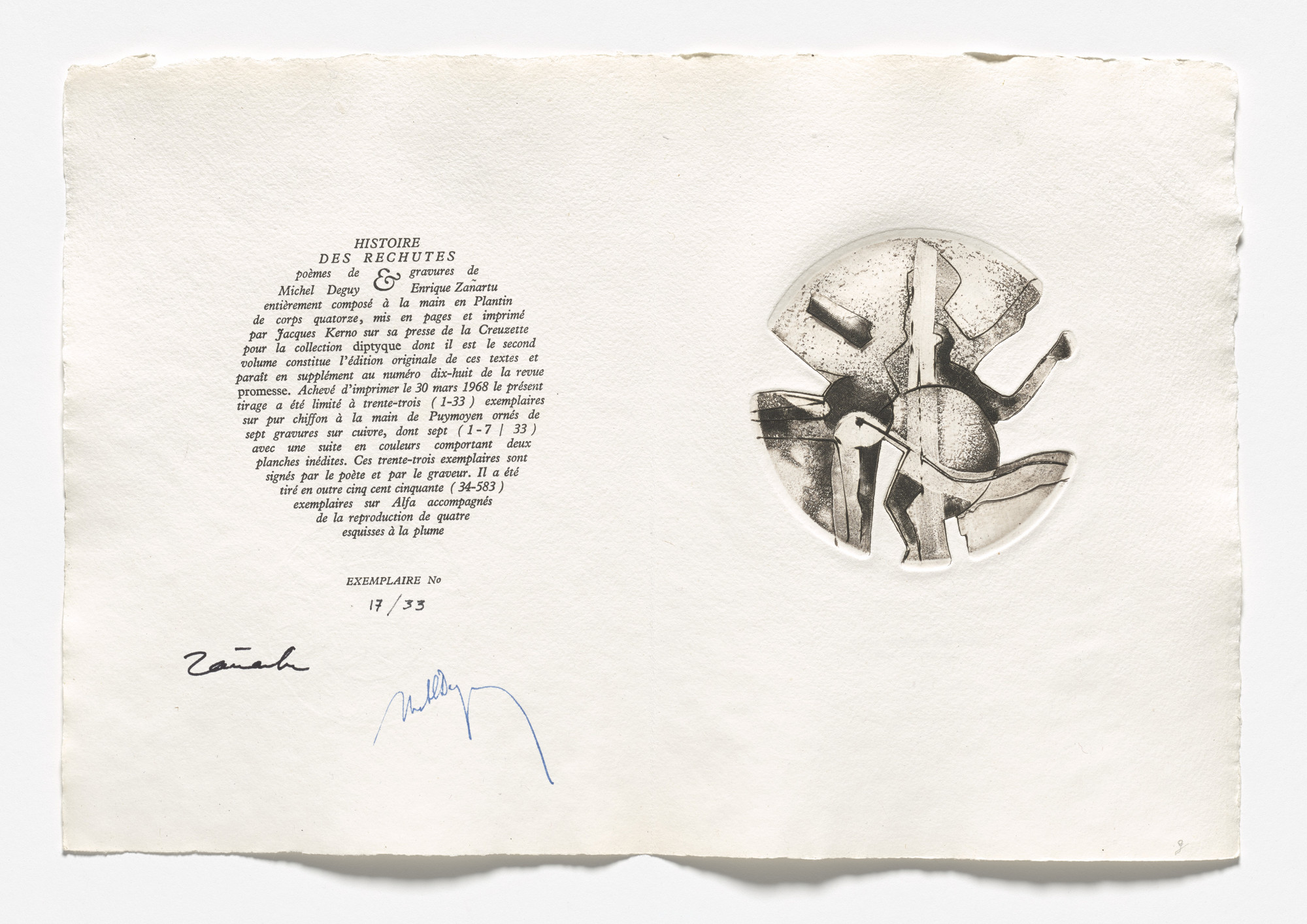 Enrique Zañartu. Plate (folio 19) from Histoire des rechutes. 1968