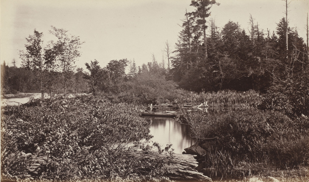 On the 'Outlet' of Brome Lake. 'Dugout; Canoe, Alexander Henderson, 1865