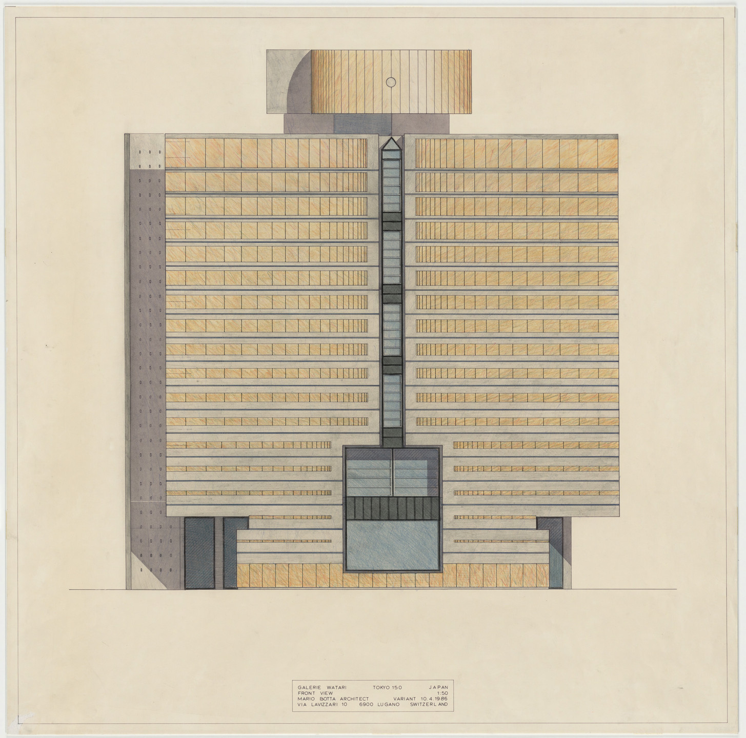 Mario Botta. Gallery, Tokyo, Japan, Elevation. 1985.