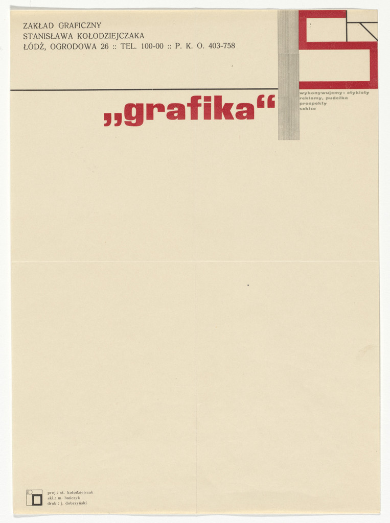 Zaklad graficzny Stanisława Kolodziejczaka (Graphics firm of Stanisław Kolodziejczak) letterhead